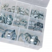 Galvaniserade slangklämmor i praktisk förvaringslåda för verkstad och industri