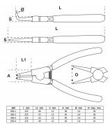 Låsringstång-sats, 225 mm, 4 delar