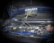 Mätbehållare anslutna till 6 spridare under felsökning