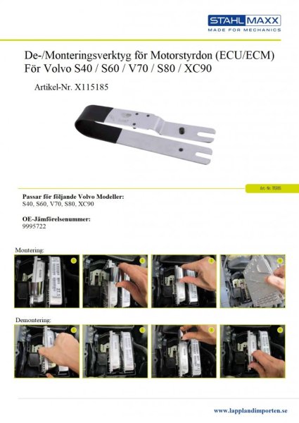 ECU/ECM Demonteringsverktyg för Volvo S40 S60 V70 S80 XC90 som OE 9995722
