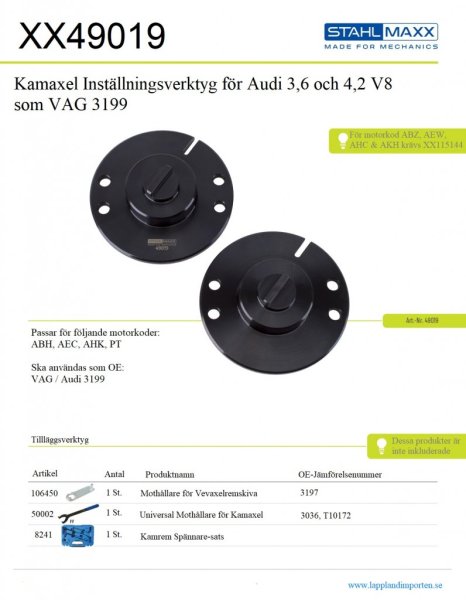 49019 kamaxellåsverktyg för audi v8
