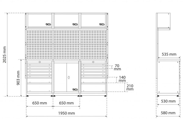 Verkstadsinredning 3 Moduler 1950 mm – Komplett Verkstadssystem med LED