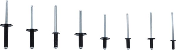 Nitsortiment svart aluminium 200 delar 3,2–4,8 mm