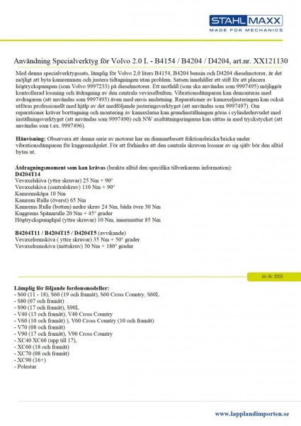 Användning av Specialverktyg för motorinställning på Volvo B4154, B4204, D4204