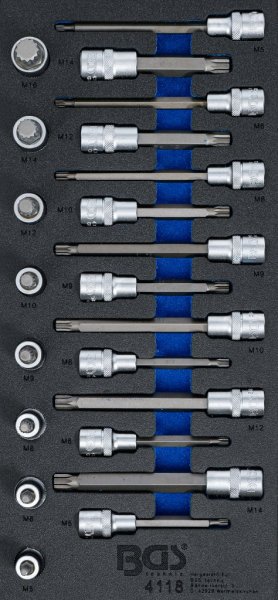 Bitshyls-sats, 1/2, XZN, M5-M16 mm, 22 delar
