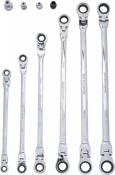 Dubbel-Spärnyckelsats ledbar 8–19 mm, 10 delar