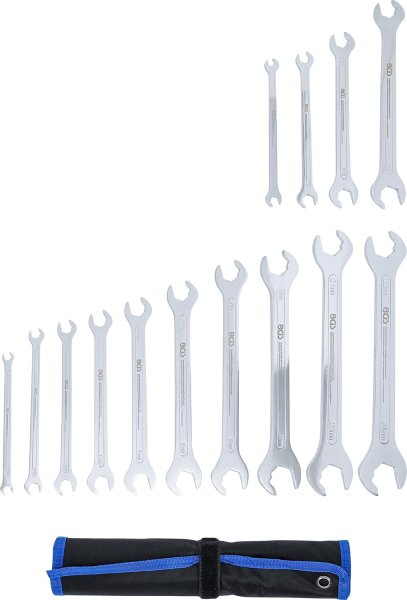 Dubbel U-nyckelsats Extra Platt med Spärrfunktion 6–24 mm & 1/4–3/4, 14 delar