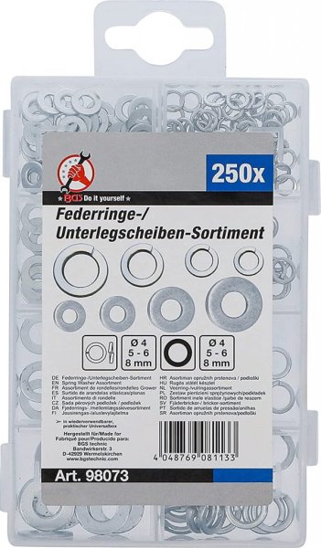 Fjäder- & plattbrickor sortiment Ø 4–8 mm