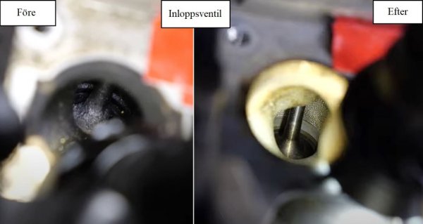 före och efter granutlat blästring på inloppsventiler