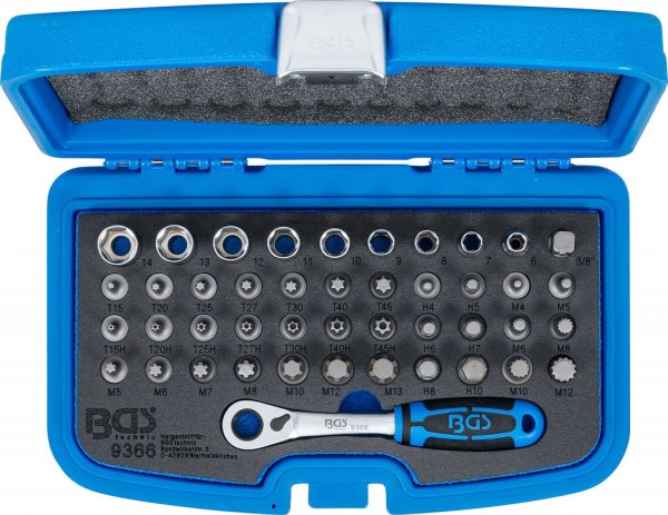 Genomstickbar bits- och hylsnyckelsats, 44 delar, 3/8