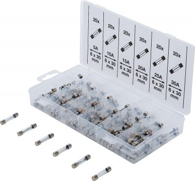 Glasrörssäkring-sortiment, 120 delar
