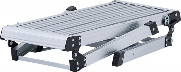 Ihopfällbar arbetsplattform i aluminium med stege