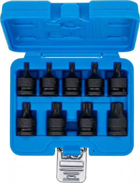 Kraft-Bitshylssats, Torx T20-T70, korta, 12,5mm, 9 delar