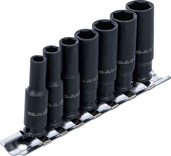 Krafthylssats,långa, 6-PT, 6-13 mm, 7 delar