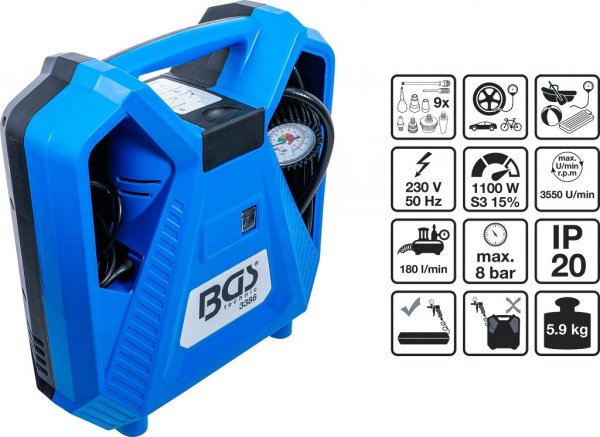 Mobil tryckluftskompressor 230V – Portabel med tillbehör