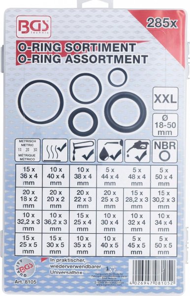 O-Ring Sortiment XXL 285 delar Ø18–50 mm NBR