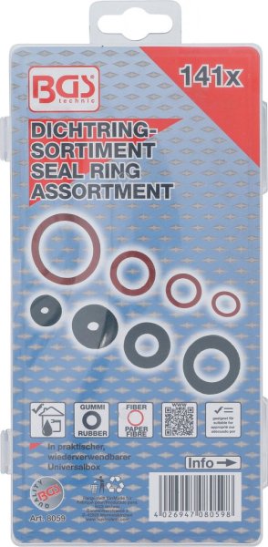 Packningssortiment Fiber & Gummi 141 delar