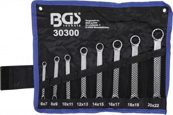 Ringnyckelsats extra platt, 6-22 mm, 8 delar
