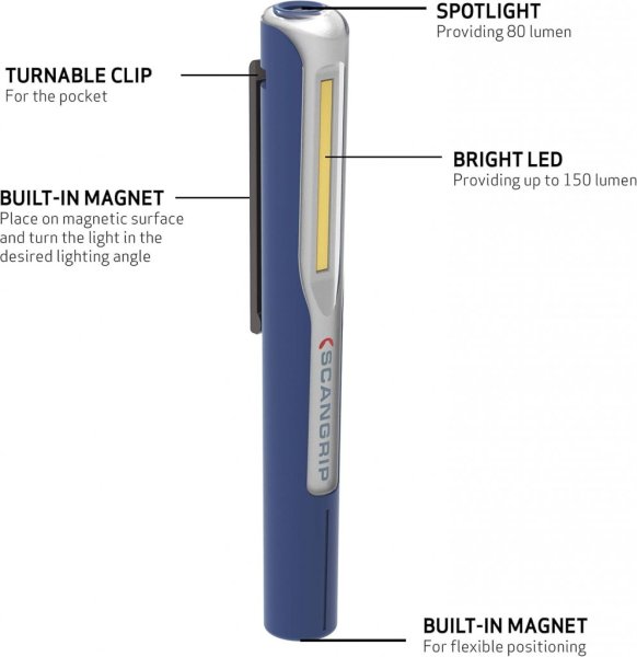 Scangrip MAG PEN 3 LED-Pennlampa – Uppladdningsbar Arbetslampa