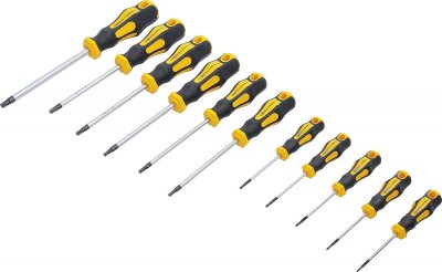 Skruvmejselsats Torx med hål, T6-T40, 11 delar