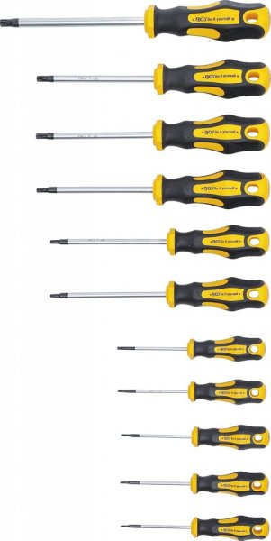 Skruvmejselsats Torx med hål, T6-T40, 11 delar