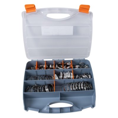 Slangklämmor set 8–60 mm – rostfritt stål W2, 110 delar