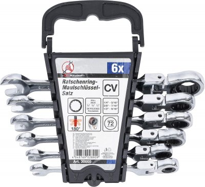 Ledbar spärrnyckelsats i tum 1/4–9/16, 6 delar