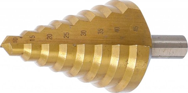 Stegborr TiN HSS 10–45 mm, 3-plansskaft