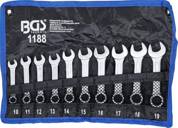 U-ringnyckel-sats extra kort, 10-19 mm, 10 delar