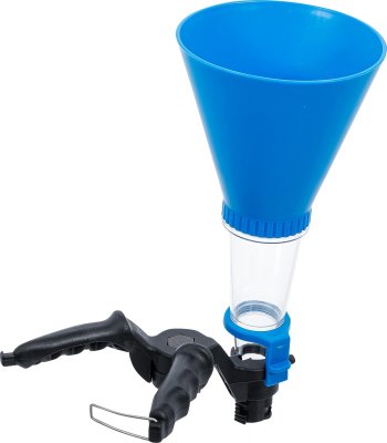 Universal olje-påfyllningstratt med spännfunktion